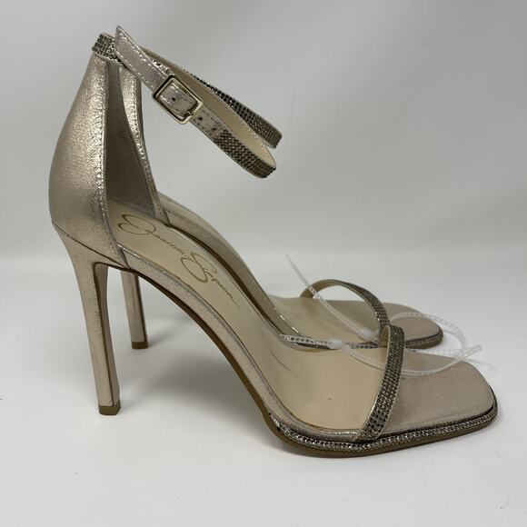 Jessica Simpson Ostey Heeled Sandals Womens Size 10.5 Champagne Rhinestone NEW - Picture 4 of 15